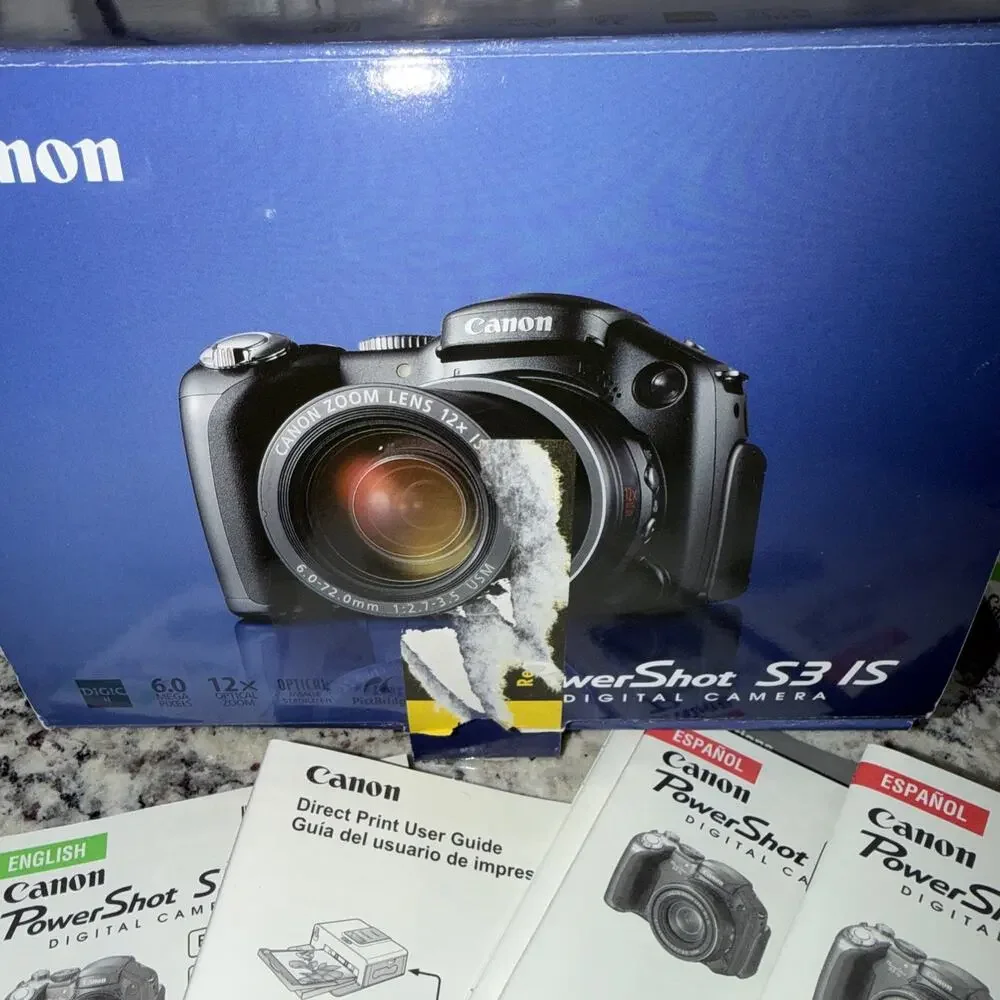 Canon PowerShot S3 IS 6.0MP Digital Camera Black In Box For Parts Not Working - Picture 6 of 10